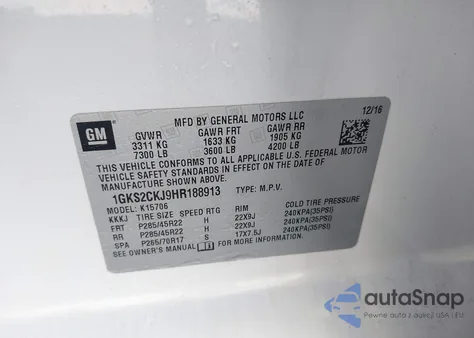 2017 GMC Yukon Denali из США, поврежденный, VIN 1GKS2CKJ9HR188913